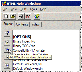 HTML Help Workshop Project tab toolbar