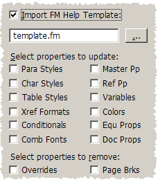 Set-up dialog Import FrameMaker Template options