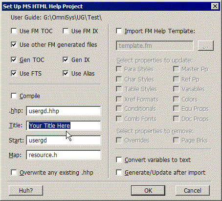 Set Up MS HTML Help Project dialog